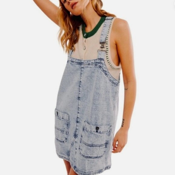 Free People Denim Overall Dress Size XS Indigo - Picture 3 of 7